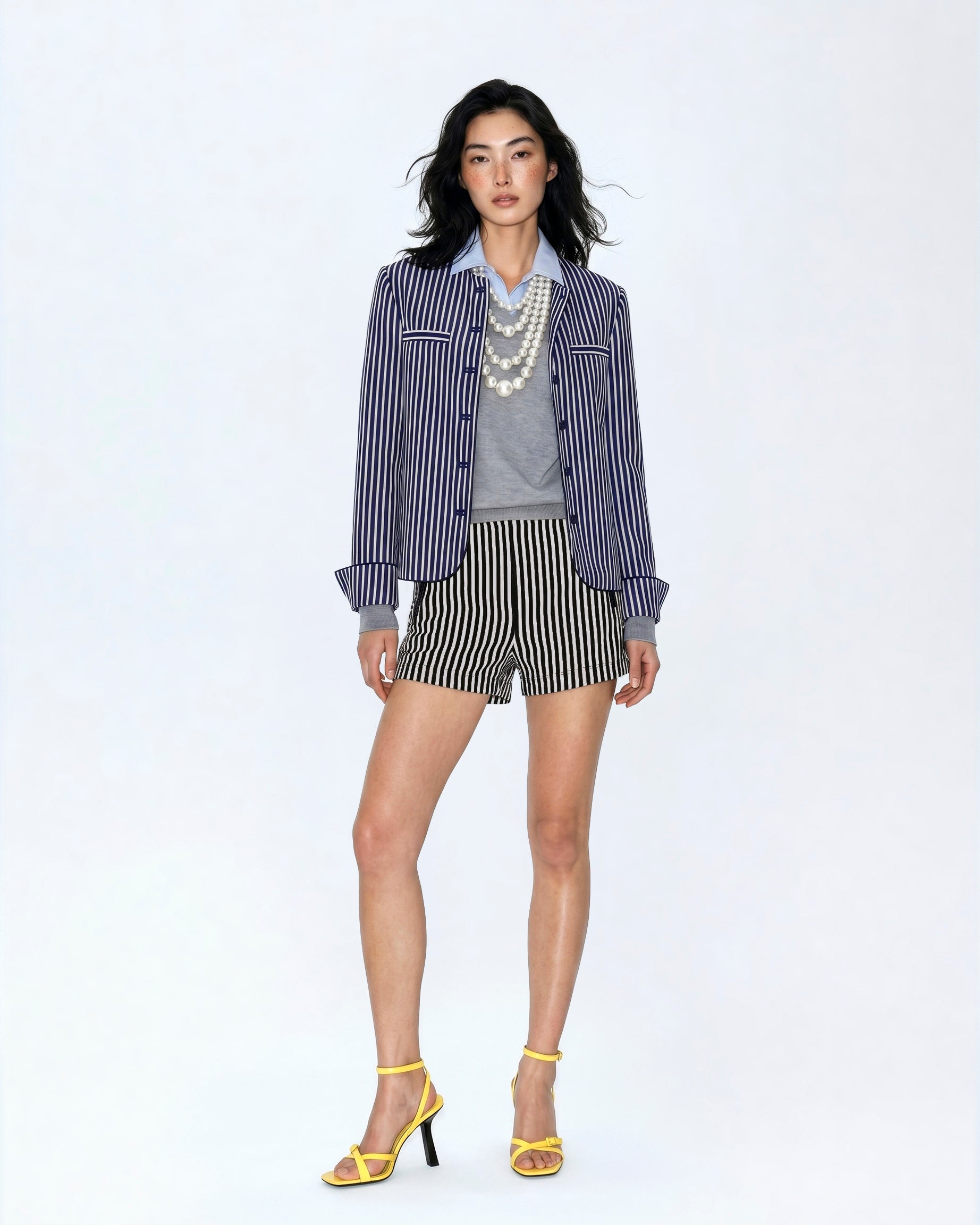 Striped Mini Blazer  Navy