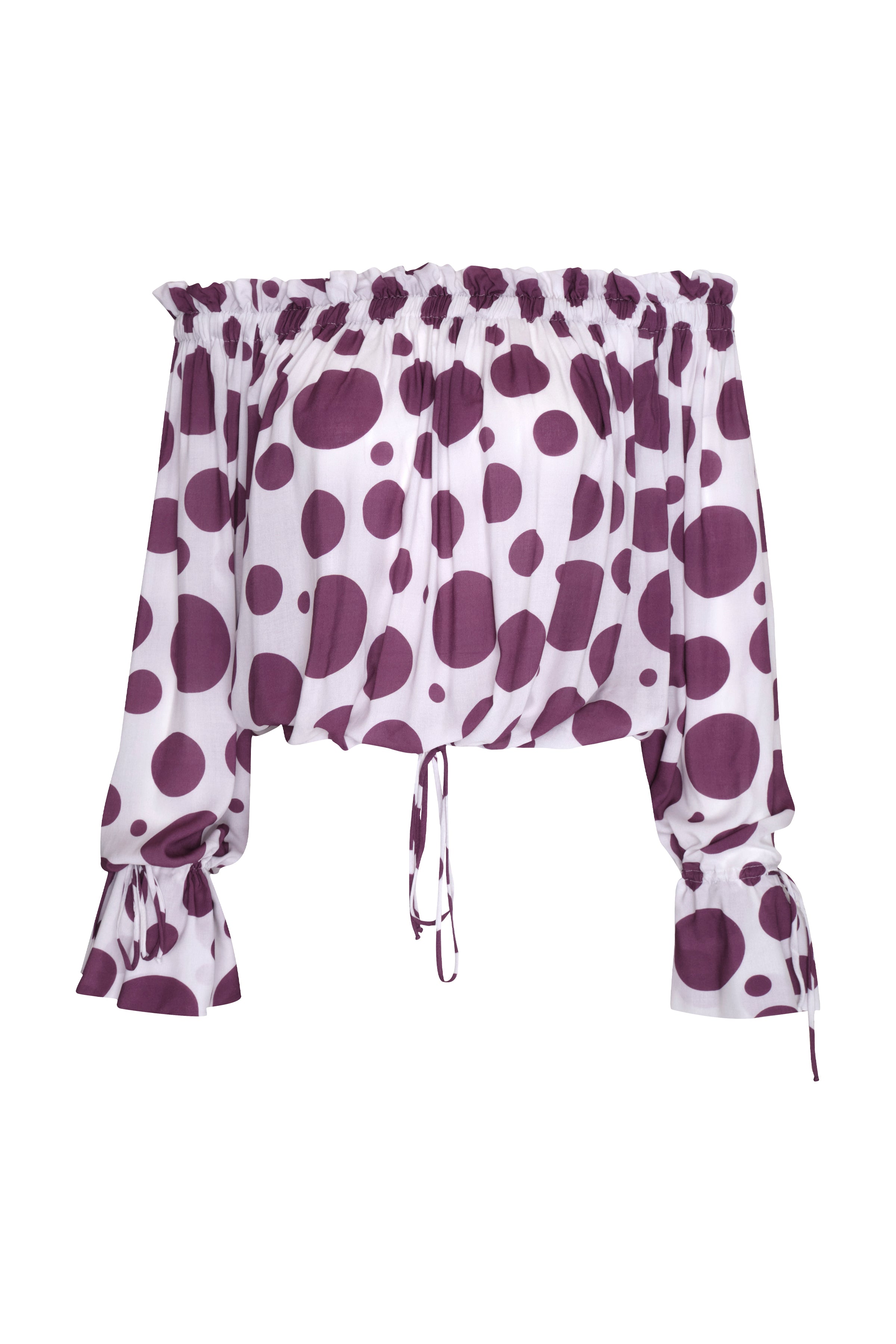 Off Shoulder Blouse Purple Dot