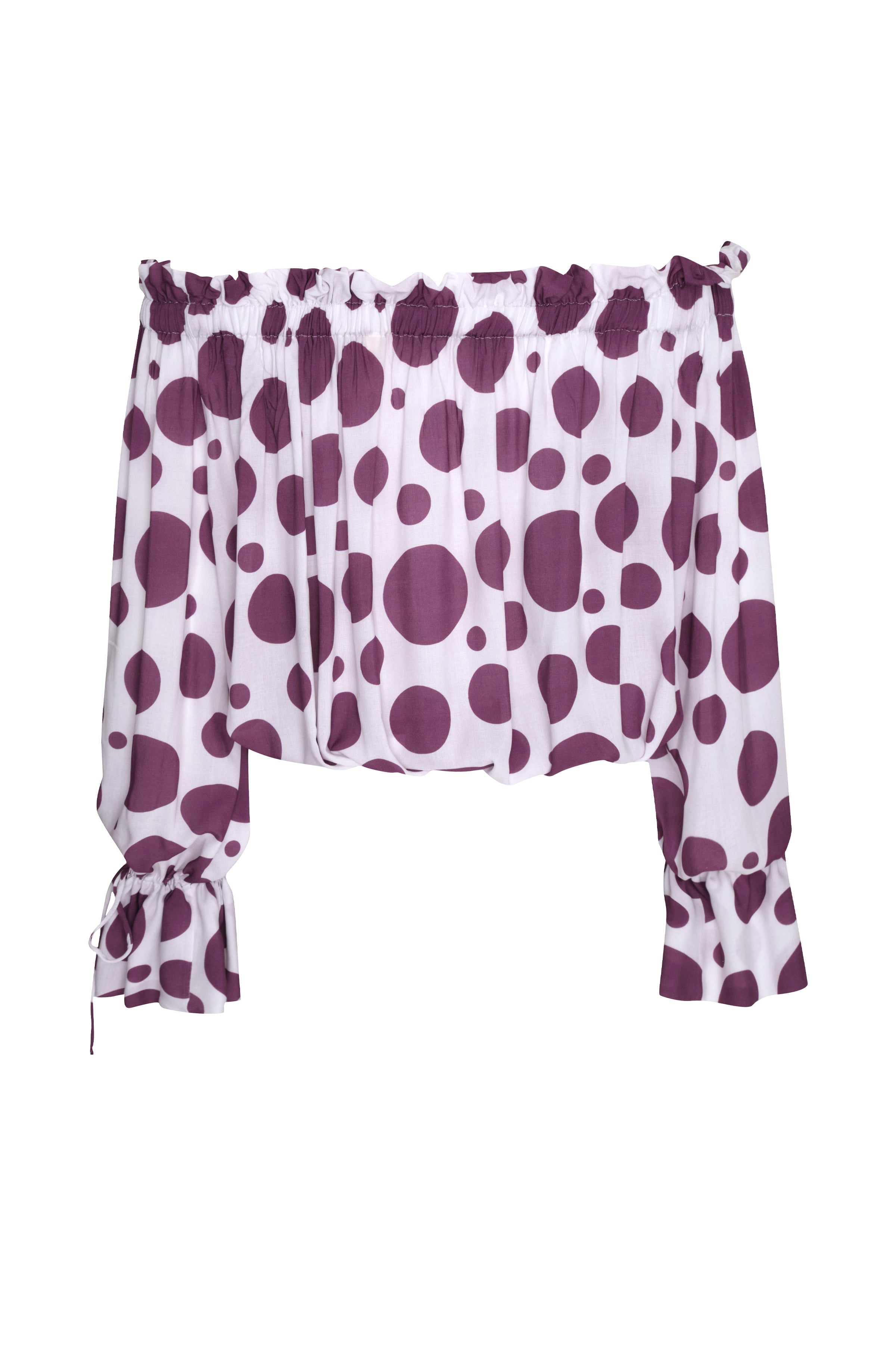 Off Shoulder Blouse Purple Dot