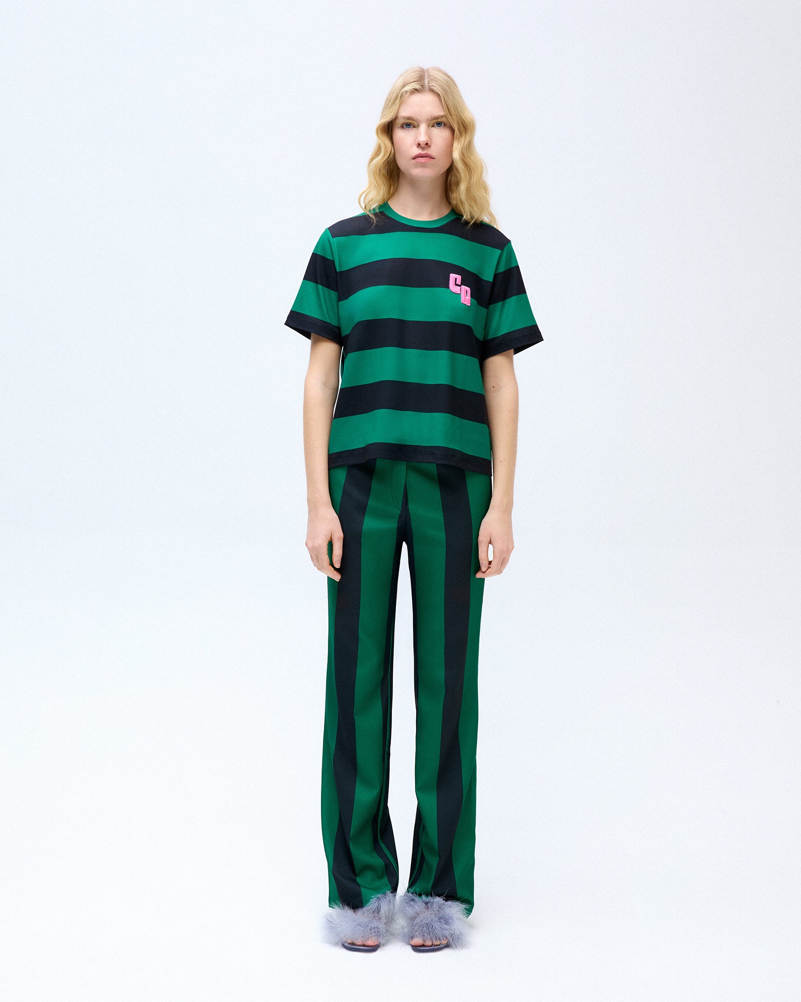 Green Striped Flare Pants