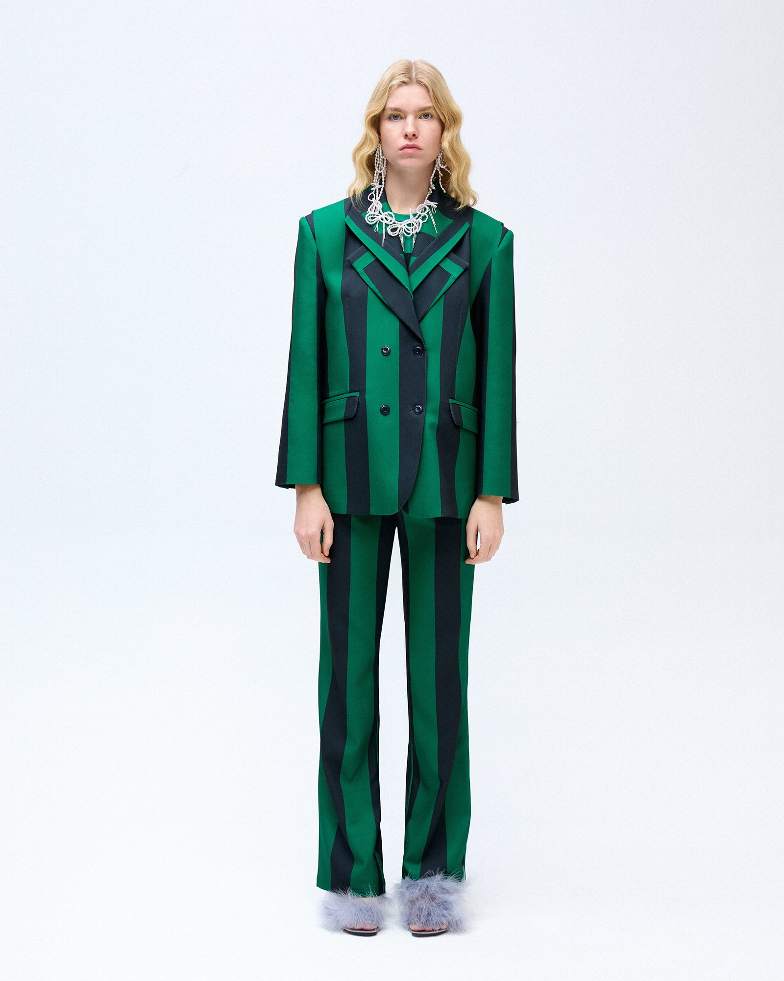 Green Striped Blazer