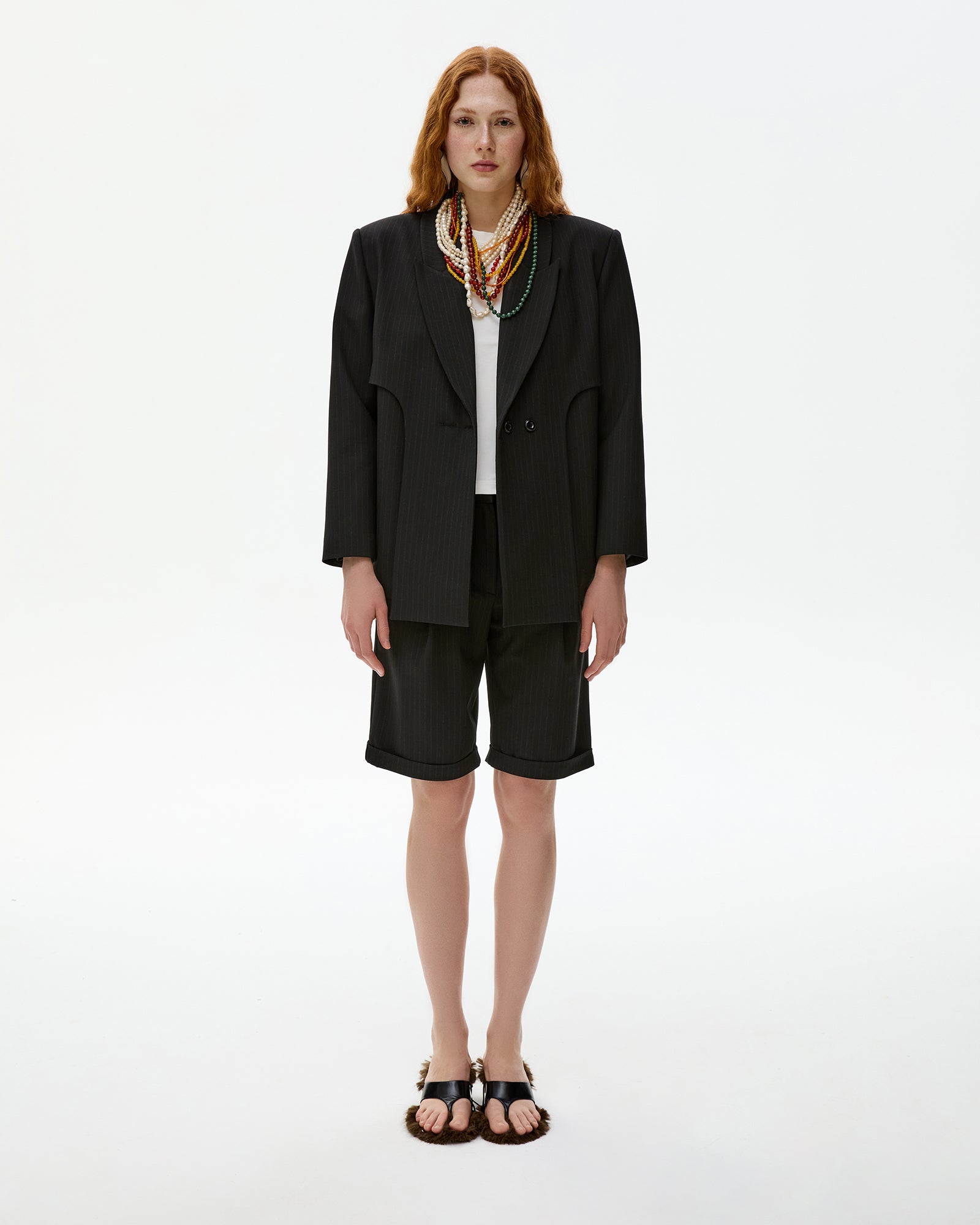 Black Striped Fou Blazer