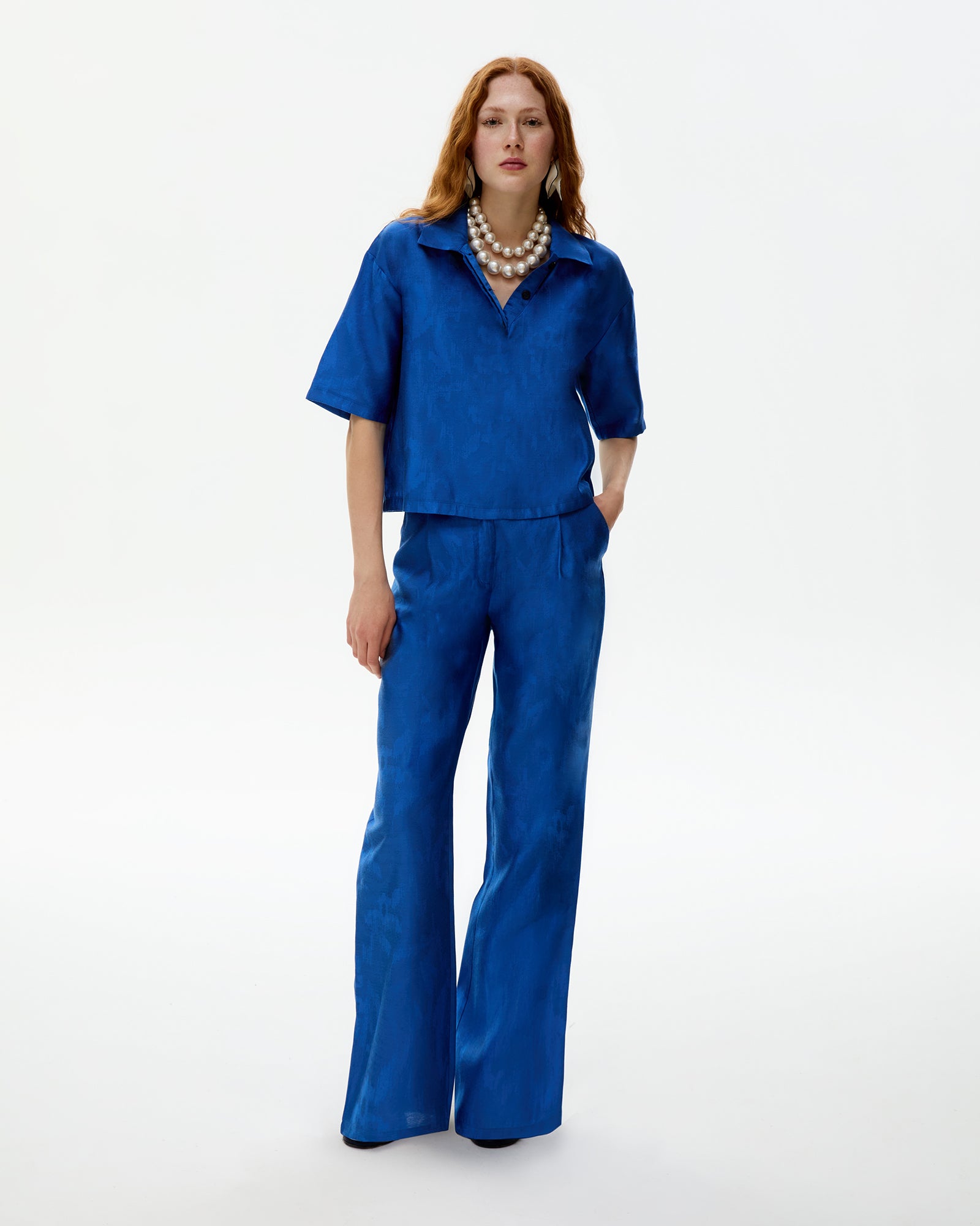 Blue Textured  Pants