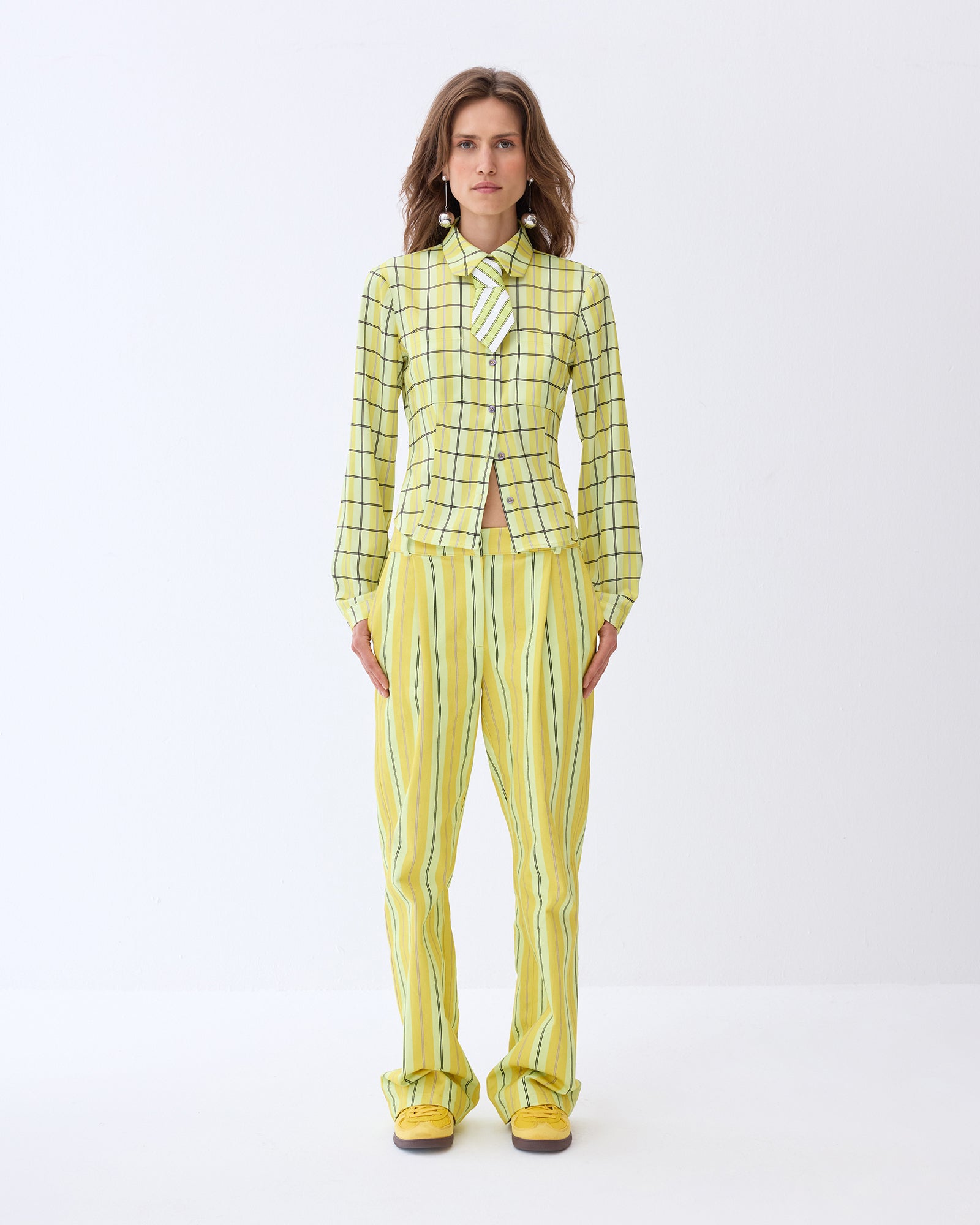 Yellow Striped Gabardine Pants